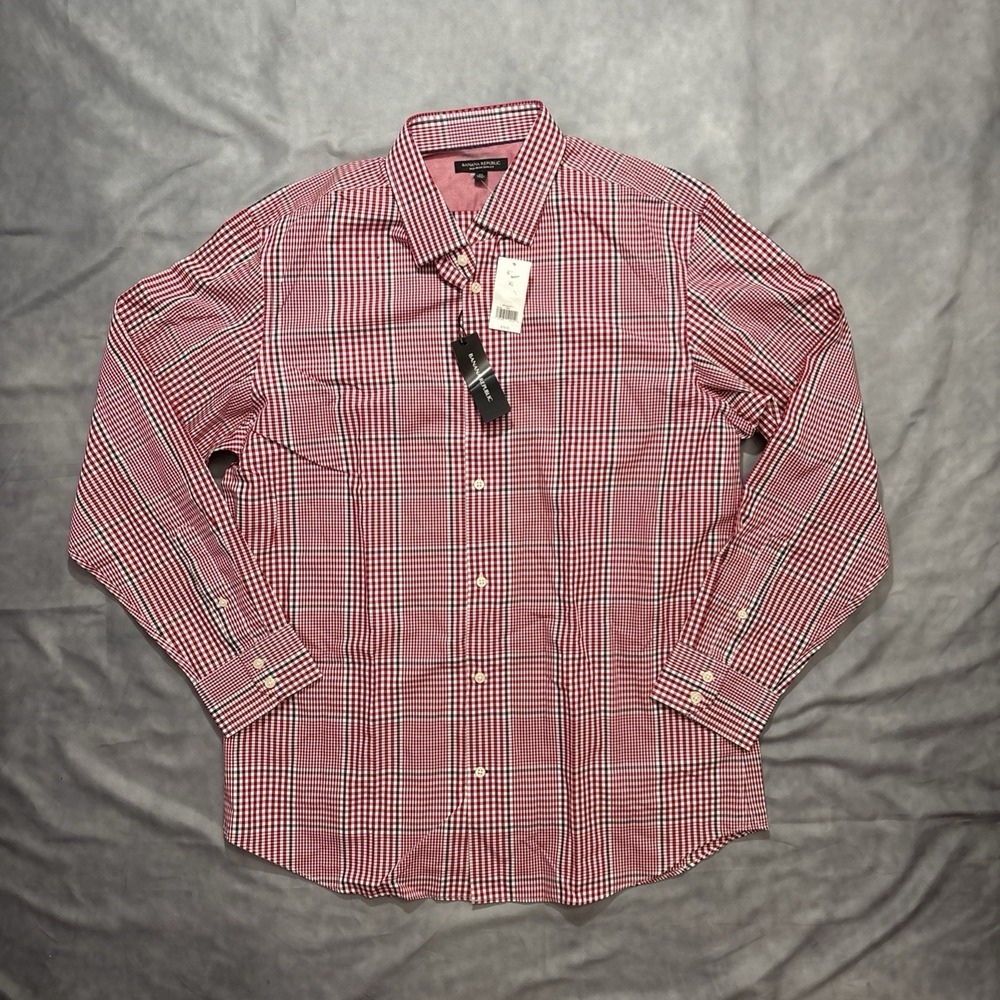 NWT Banana Republic Slim Fit Button Up Shirt Long Sleeve Cotton Mens XL Plaid